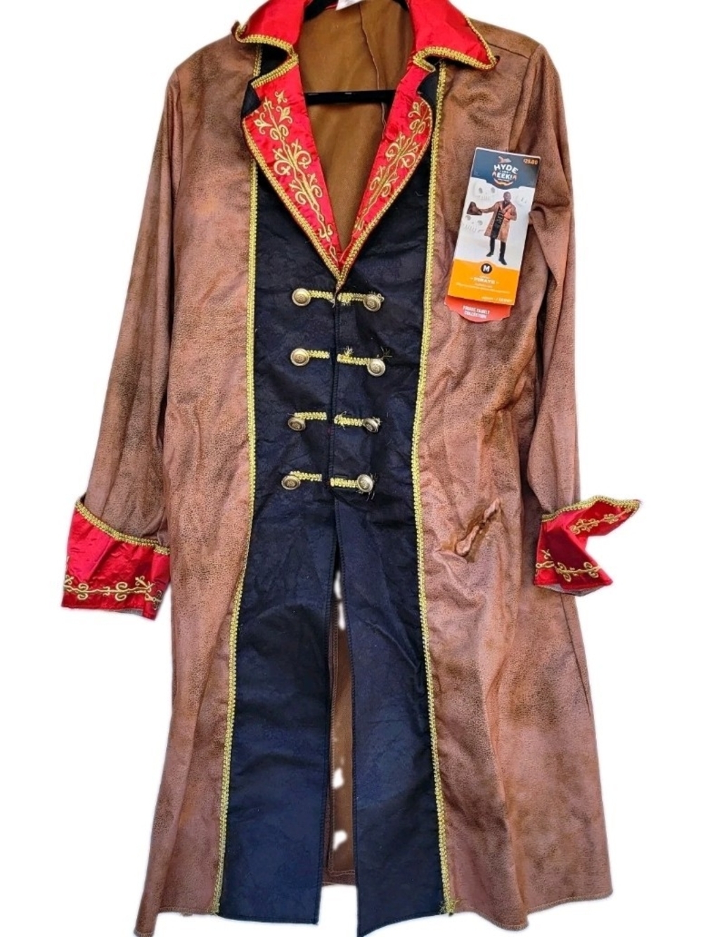 Brown Pirate Costume Coat with Red Trim Men's Size Medium